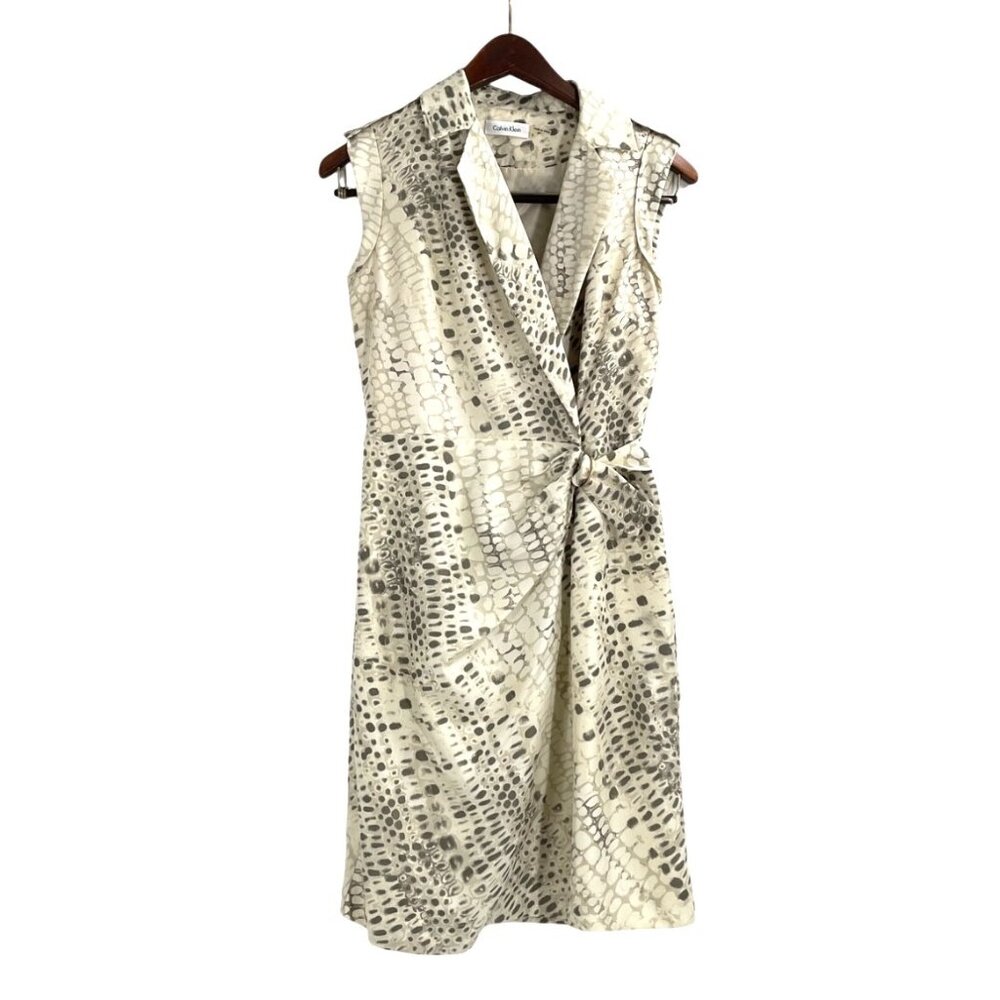 Calvin Klein Womens 2 Shirt Dress Neutral Snakeskin Safari V-Neck Professional